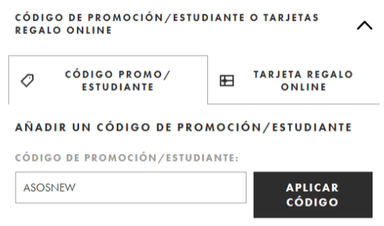 donde introducir el codigo asos