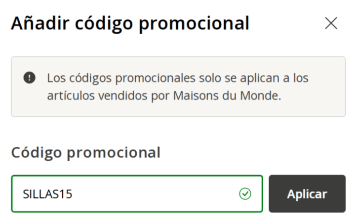 donde introducir el codigo descuento maisons du monde