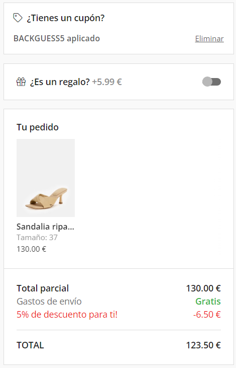 donde introducir código promocional guess