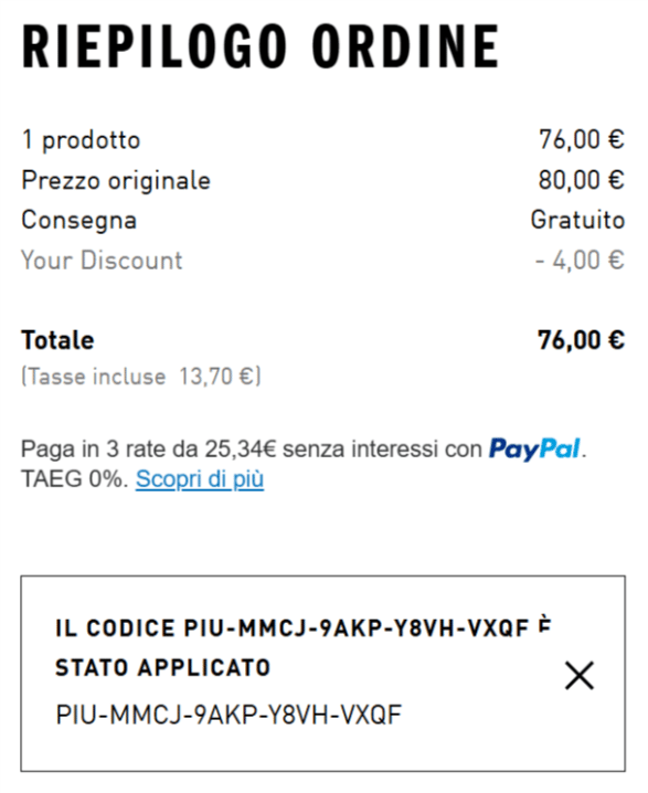 codice sconto adidas applicato