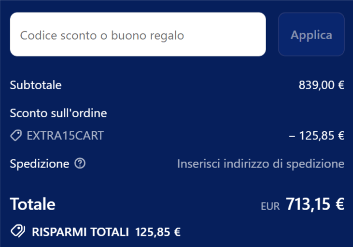 dove inserire il codice sconto baldiflex