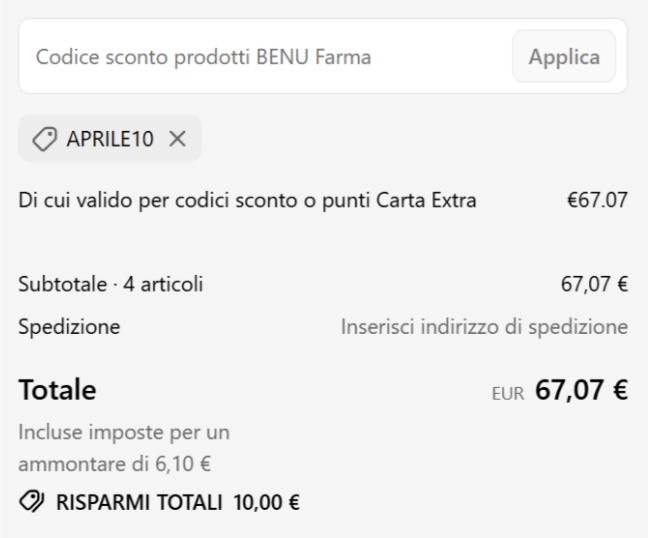 dove inserire il codice sconto benu farma