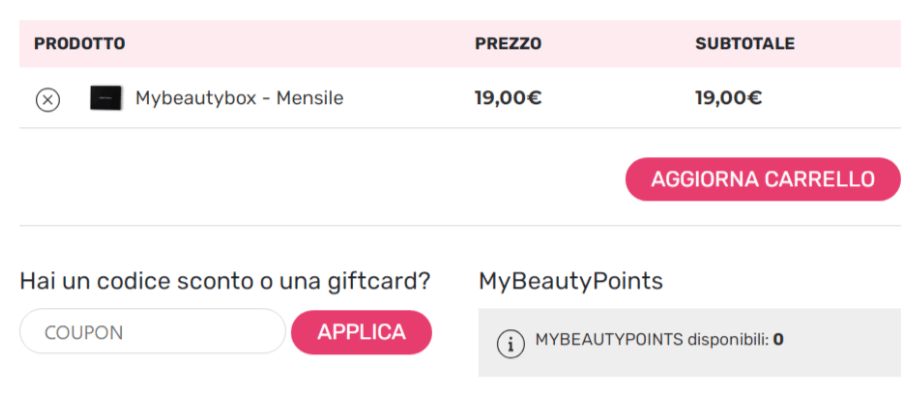 dove inserire il codice sconto mybeautybox