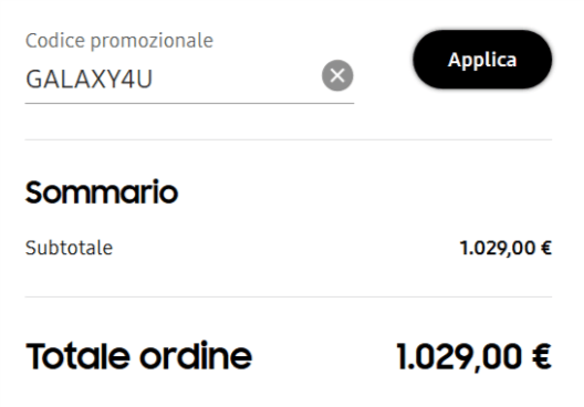 dove inserire il codice sconto samsung