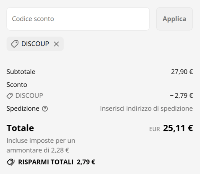secondo campo in cui applicare il codice sconto