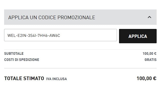 Campo per applicare Codice sconto PUMA