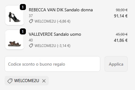 Codice sconto Quellogiusto applicato a carrello
