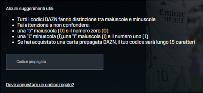 dove inserire il codice sconto dazn