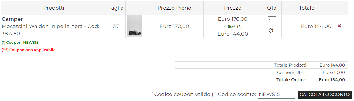 dove inserire codice sconto deliberti