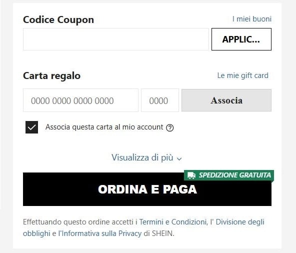 dove applicare il coupon shein