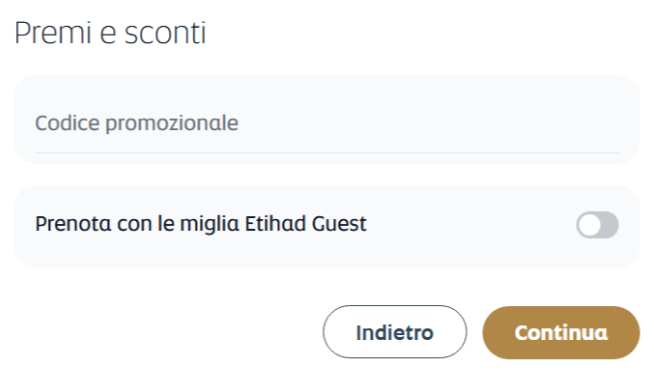 dove inserire il codice etihad