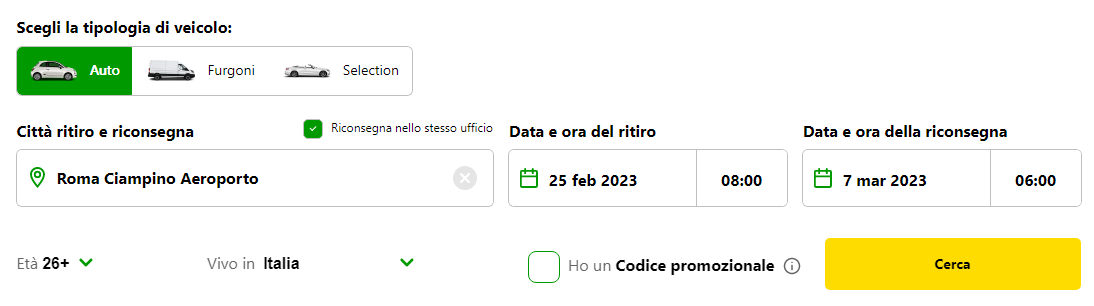 dove inserire codice sconto europcar