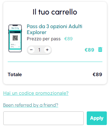 dove inserire codice sconto go city