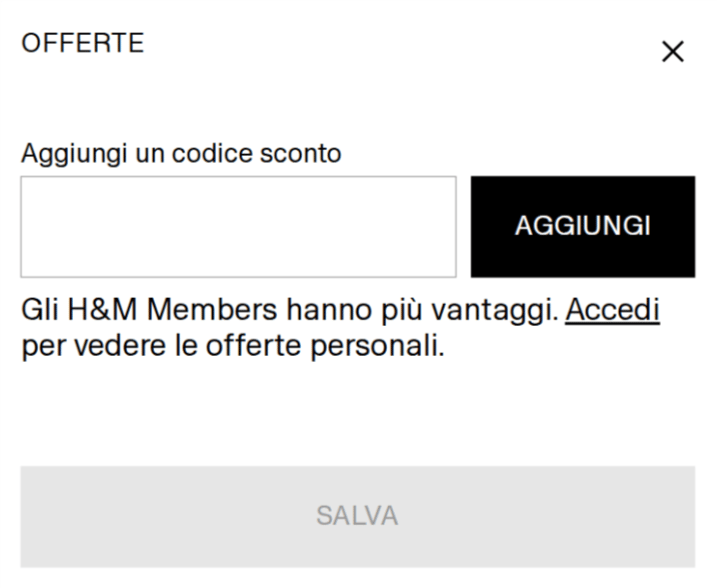 dove inserire il codice h&m