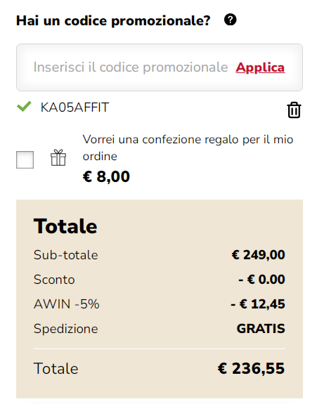 dove inserire codice promozionale kitchenaid