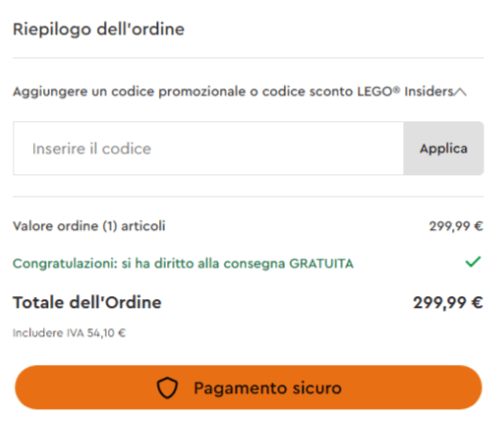 dove inserire il codice sconto Lego