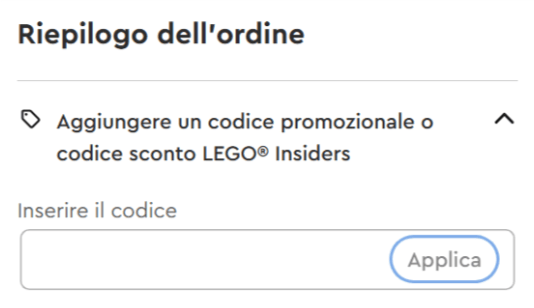 dove inserire il codice lego