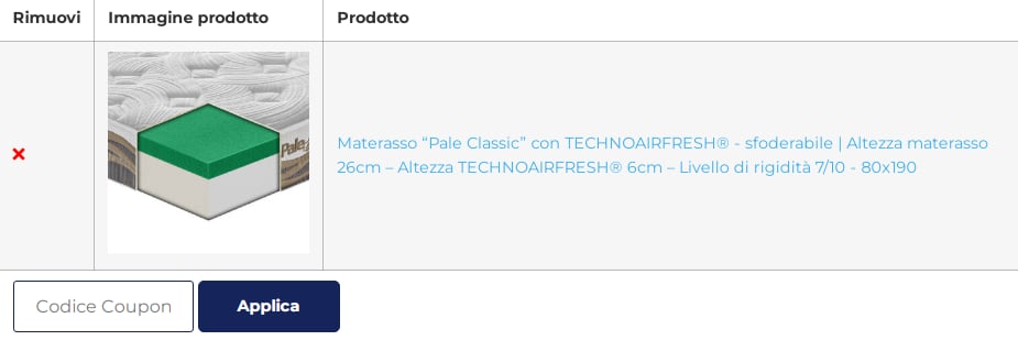 dove inserire codice sconto materassi e doghe