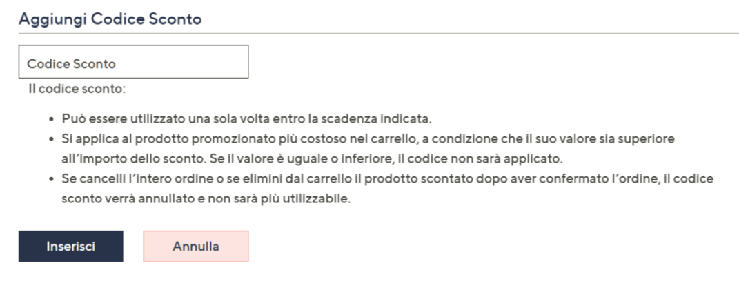 dove inserire il codice sconto