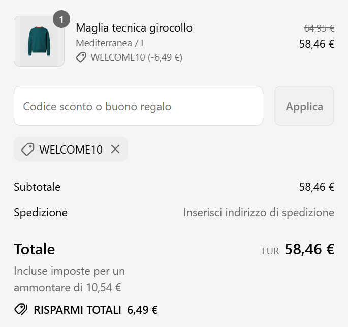 dove inserire il codice sconto north sails