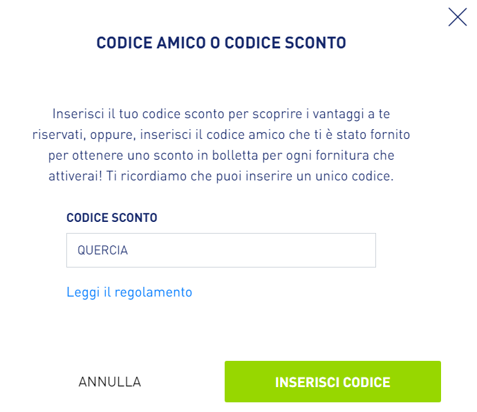 dove inserire codice promozione sorgenia