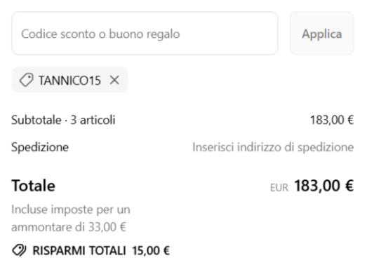 dove inserire il codice tannico