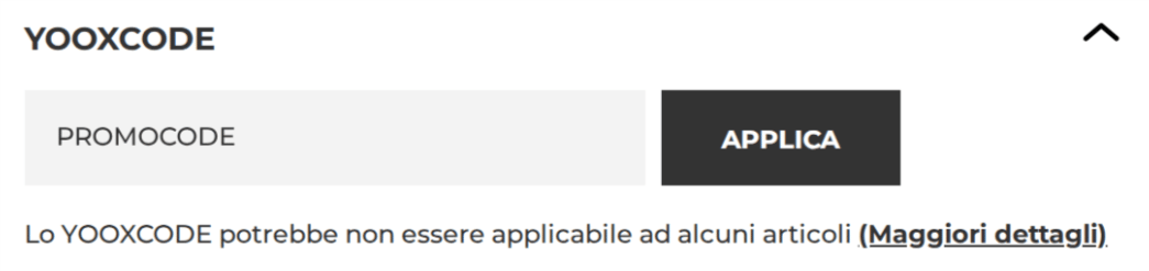 dove inserire il codice yoox