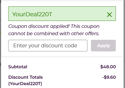 highlights discount code applied