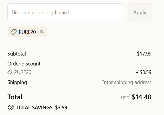 puracy discount code applied