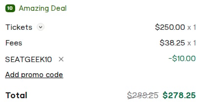 seatgeek discount code applied at checkout